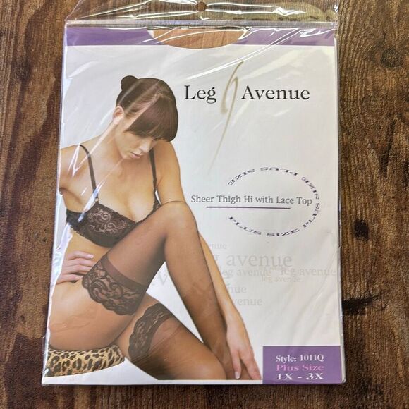 Set of 2 Leg Avenue *New*Thigh Hi Lace Top plus size 1x-3x 1011Q red/nude nylon - Picture 5 of 6